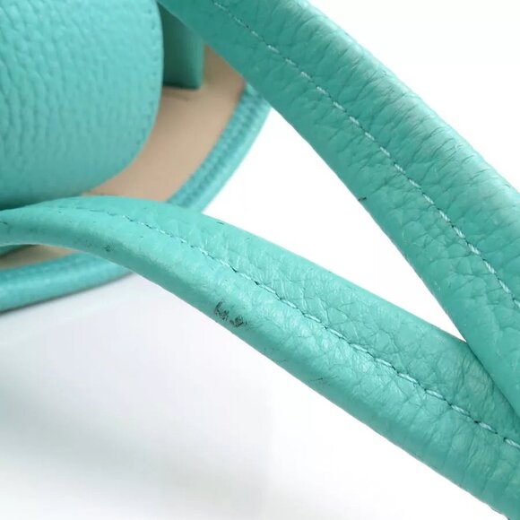 Auth ADMJ Ribbon Handbag Blue Leather